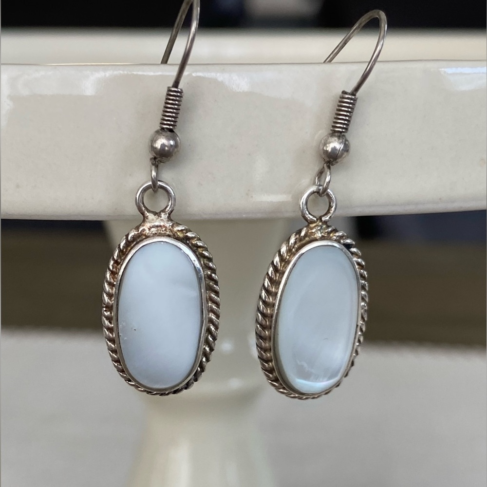 Vintage Alpaca Silver & Mother of Pearl Earrings